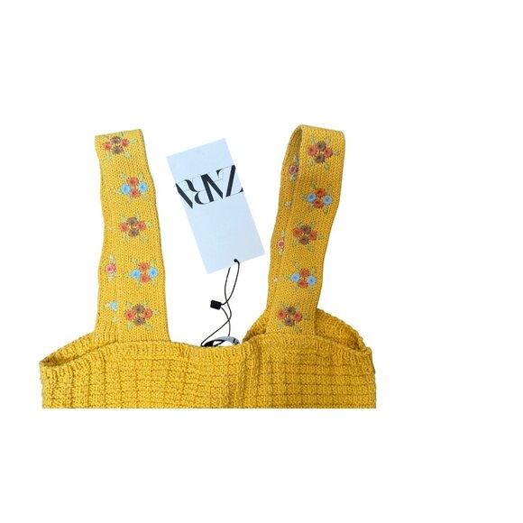 NWT ZARA Small Yellow Knit Crop Top W/ Floral Strap Dainty Detail Cotton - Picture 9 of 13